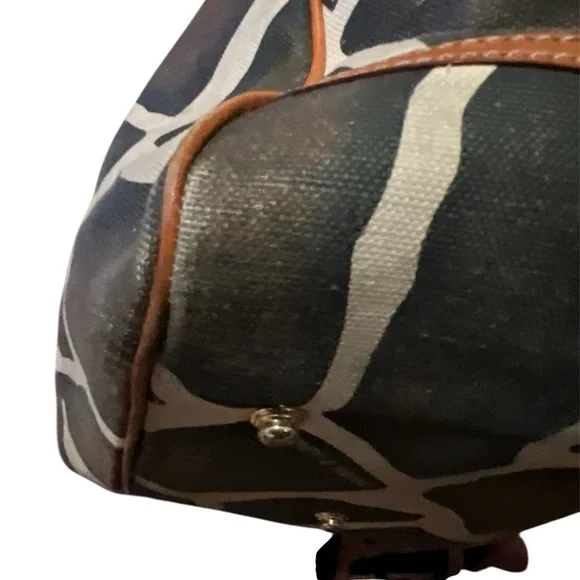 Dooney & Bourke Giraffe Print Canvas Brown and Black Tote with Leather Accents